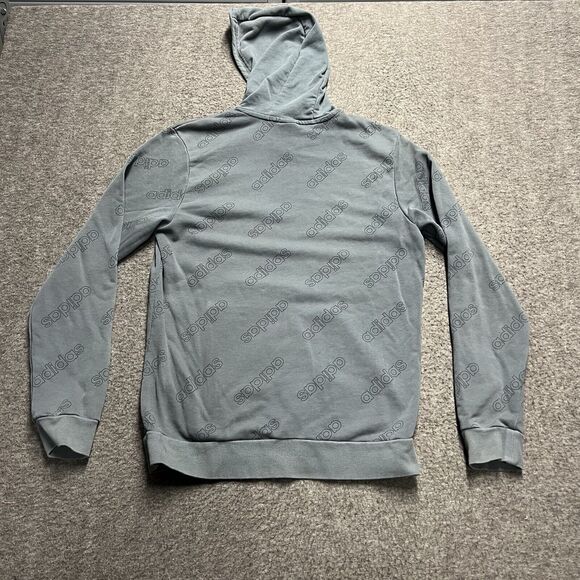 Adidas All Over Logo Hooded Sweatshirt Adult Medium Blue/Gray Hoodie Pockets - Picture 5 of 10